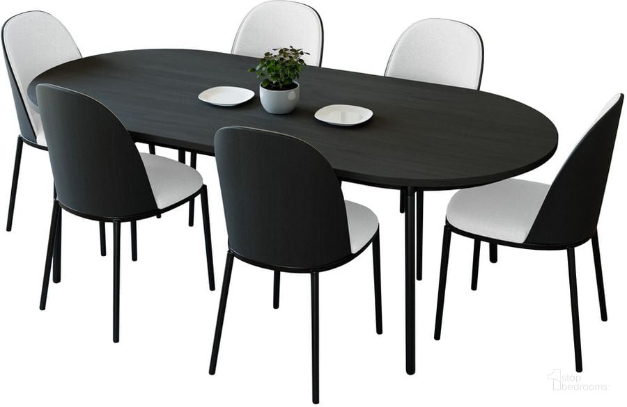 The appearance of Tule 7-Piece Dining Set in Steel Frame with 71" Oval Dining Table In Black and White designed by LeisureMod in the transitional interior design. This black/white piece of furniture  was selected by 1StopBedrooms from Tule Collection to add a touch of cosiness and style into your home. Sku: TT70-CBL18-W. Material: Wood. Product Type: Dining Room Set. Image1