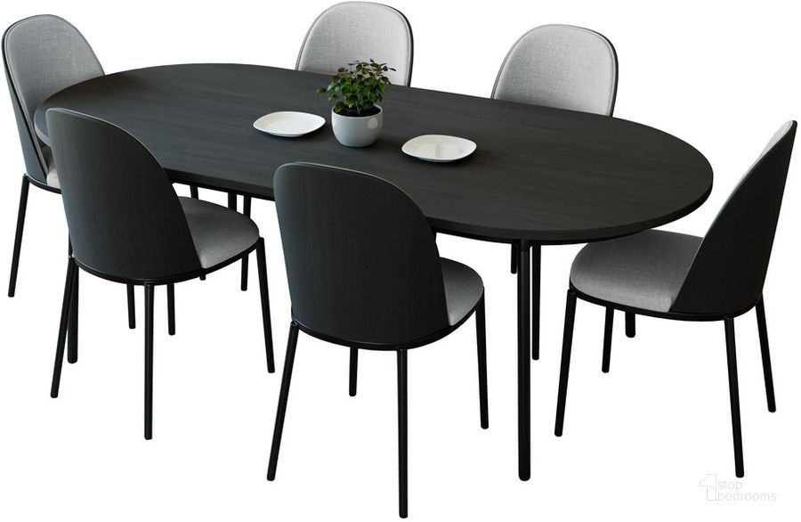 The appearance of Tule 7-Piece Dining Set in Steel Frame with 71" Oval Dining Table In Blue and Black designed by LeisureMod in the transitional interior design. This blue and black piece of furniture  was selected by 1StopBedrooms from Tule Collection to add a touch of cosiness and style into your home. Sku: TT70-CBL18-BU. Material: Wood. Product Type: Dining Room Set. Image1