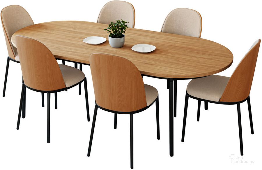 The appearance of Tule 7-Piece Dining Set in Steel Frame with 71" Oval Dining Table In Natural Brown designed by LeisureMod in the transitional interior design. This natural brown piece of furniture  was selected by 1StopBedrooms from Tule Collection to add a touch of cosiness and style into your home. Sku: TT70-CNW18-BR. Material: Wood. Product Type: Dining Room Set. Image1