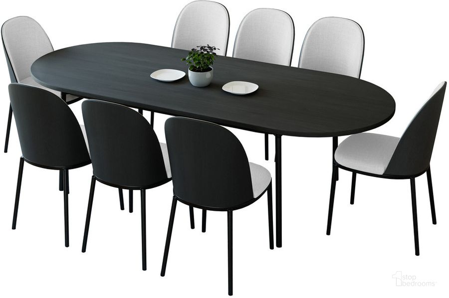 The appearance of Tule 9-Piece Dining Set in Steel Frame with 83" Oval Dining Table In Black and White designed by LeisureMod in the transitional interior design. This black/white piece of furniture  was selected by 1StopBedrooms from Tule Collection to add a touch of cosiness and style into your home. Sku: TT84-CBL18-W. Material: Wood. Product Type: Dining Room Set. Image1