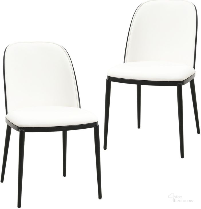 The appearance of Tule Dining Side Chair Set of 2 with Leather Seat and Steel Frame In Black and White designed by LeisureMod in the transitional interior design. This black/white piece of furniture  was selected by 1StopBedrooms from Tule Collection to add a touch of cosiness and style into your home. Sku: TCBL18W2. Material: Wood. Product Type: Side Chair. Image1