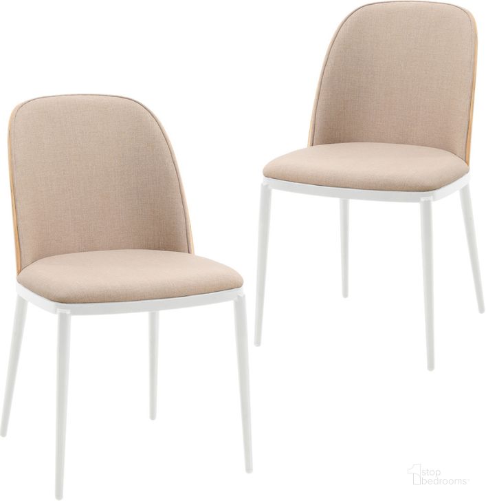 The appearance of Tule Dining Side Chair Set of 2 with Velvet Seat and White Steel Frame In Natural Brown designed by LeisureMod in the transitional interior design. This natural brown piece of furniture  was selected by 1StopBedrooms from Tule Collection to add a touch of cosiness and style into your home. Sku: TWCNW18BR2. Material: Wood. Product Type: Side Chair. Image1