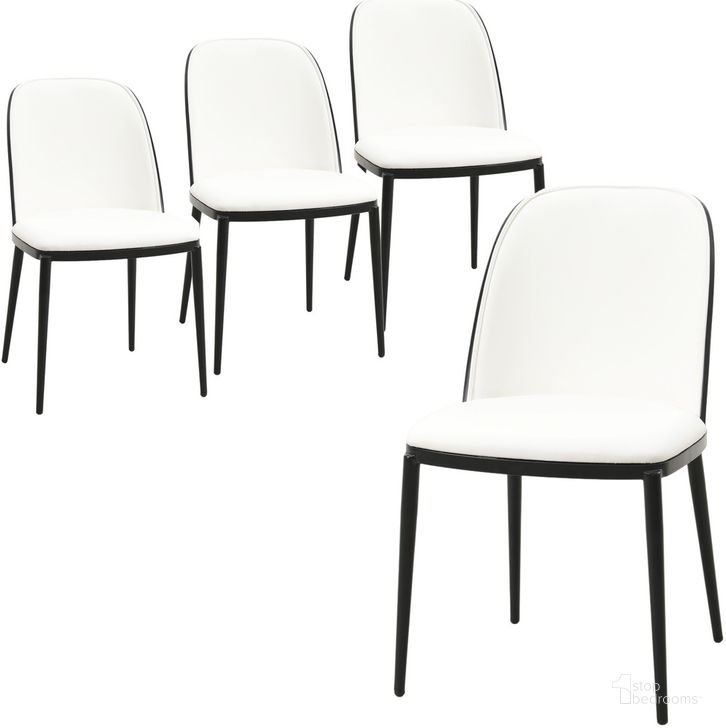 The appearance of Tule Dining Side Chair Set of 4 with Leather Seat and Steel Frame In Black and White designed by LeisureMod in the transitional interior design. This black/white piece of furniture  was selected by 1StopBedrooms from Tule Collection to add a touch of cosiness and style into your home. Sku: TCBL18W4. Material: Wood. Product Type: Side Chair. Image1
