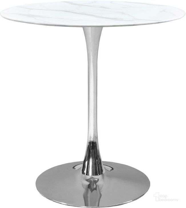 The appearance of Tulip Chrome Counter Height Table designed by Meridian in the modern / contemporary interior design. This chrome piece of furniture  was selected by 1StopBedrooms from Tulip Collection to add a touch of cosiness and style into your home. Sku: 927-T-1;927-T-2;927-T-3. Table Top Shape: Round. Product Type: Counter Height Table. Material: Iron. Image1