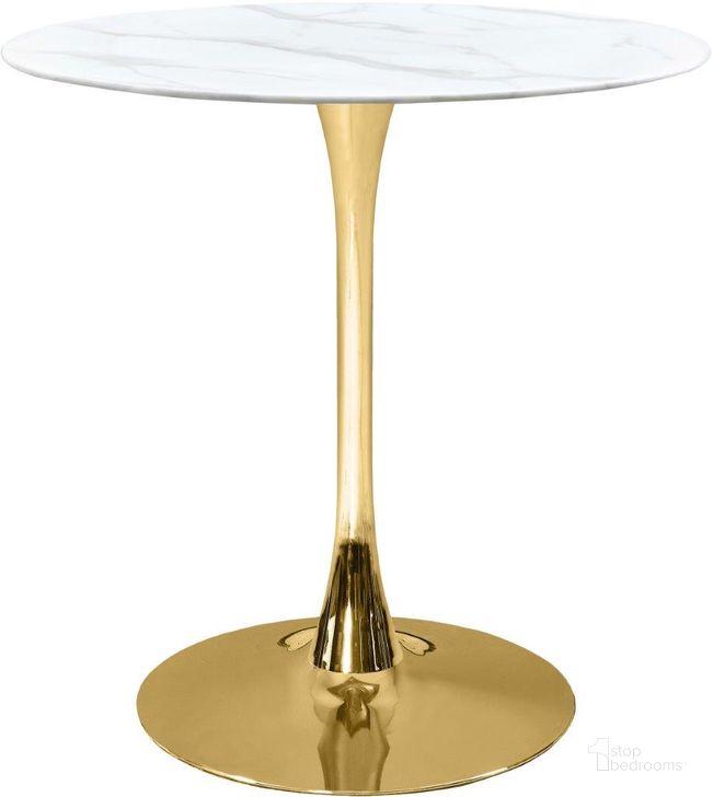 The appearance of Tulip Gold Counter Height Table designed by Meridian in the modern / contemporary interior design. This gold piece of furniture  was selected by 1StopBedrooms from Tulip Collection to add a touch of cosiness and style into your home. Sku: 926-T-1;926-T-2;926-T-3. Table Top Shape: Round. Product Type: Counter Height Table. Material: Iron. Image1
