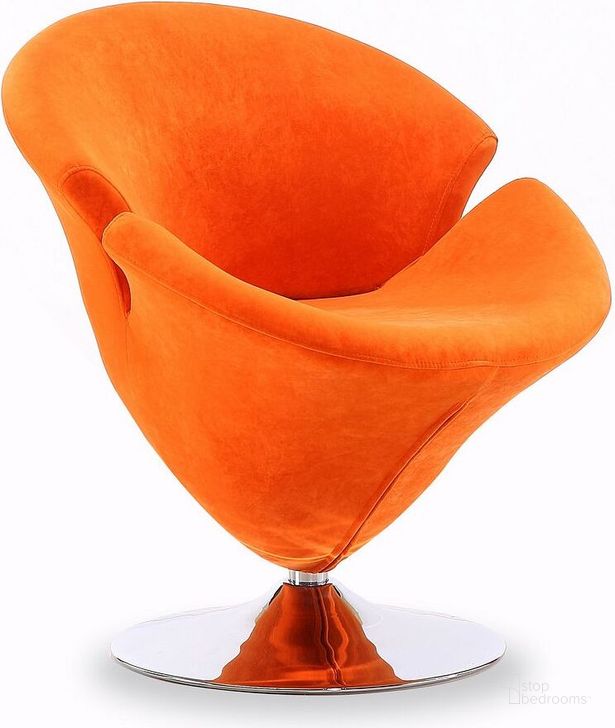 The appearance of Tulip Swivel Accent Chair in Orange and Polished Chrome designed by Manhattan Comfort in the modern / contemporary interior design. This orange piece of furniture  was selected by 1StopBedrooms from Tulip Collection to add a touch of cosiness and style into your home. Sku: AC029-OR. Material: Metal. Product Type: Accent Chair. Image1