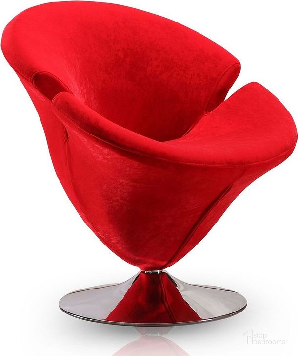 The appearance of Tulip Swivel Accent Chair in Red and Polished Chrome designed by Manhattan Comfort in the modern / contemporary interior design. This red piece of furniture  was selected by 1StopBedrooms from Tulip Collection to add a touch of cosiness and style into your home. Sku: AC029-RD. Material: Metal. Product Type: Accent Chair. Image1