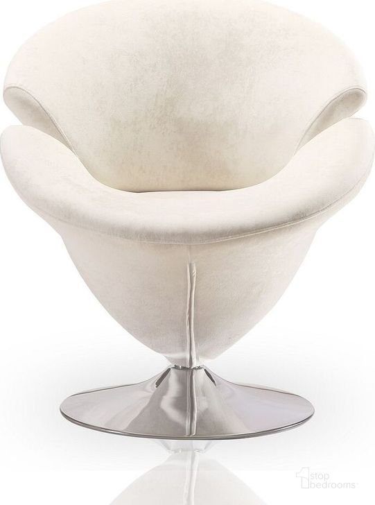 The appearance of Tulip Swivel Accent Chair in White and Polished Chrome designed by Manhattan Comfort in the modern / contemporary interior design. This white piece of furniture  was selected by 1StopBedrooms from Tulip Collection to add a touch of cosiness and style into your home. Sku: AC029-WH. Material: Metal. Product Type: Accent Chair. Image1