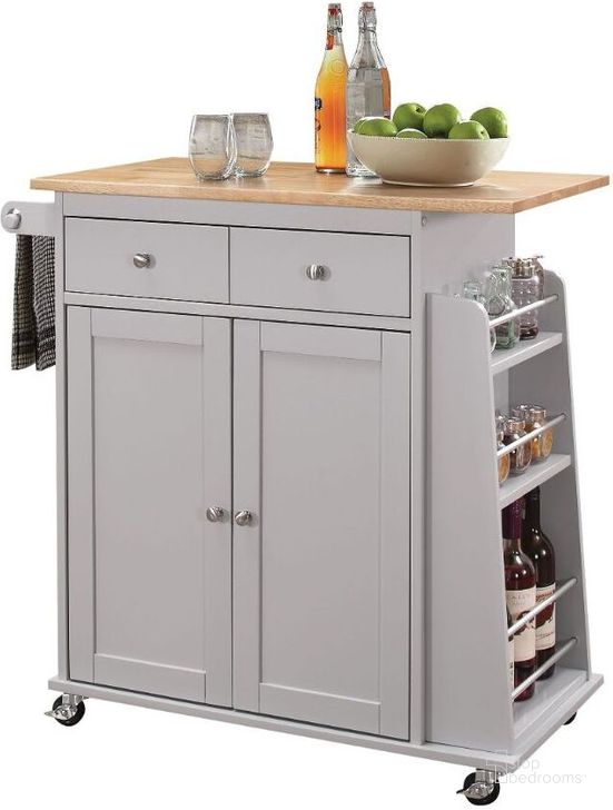 The appearance of Tullarick Natural and Gray Kitchen Cart designed by ACME in the modern / contemporary interior design. This gray piece of furniture  was selected by 1StopBedrooms from Tullarick Collection to add a touch of cosiness and style into your home. Sku: 98310. Material: Wood. Product Type: Kitchen Cart. Image1