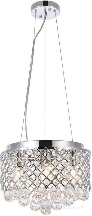 The appearance of Tully 4 Lights Pendant In Chrome LD520D13C designed by Elegant Lighting in the transitional interior design. This chrome piece of furniture  was selected by 1StopBedrooms from Tully Collection to add a touch of cosiness and style into your home. Sku: LD520D13C. Product Type: Pendant Lighting. Material: Iron. Image1