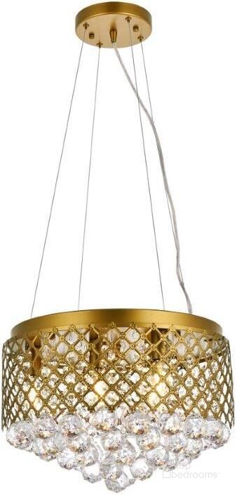 The appearance of Tully 6 Lights Pendant In Brass LD520D16BR designed by Elegant Lighting in the transitional interior design. This brass piece of furniture  was selected by 1StopBedrooms from Tully Collection to add a touch of cosiness and style into your home. Sku: LD520D16BR. Product Type: Pendant Lighting. Material: Iron. Image1