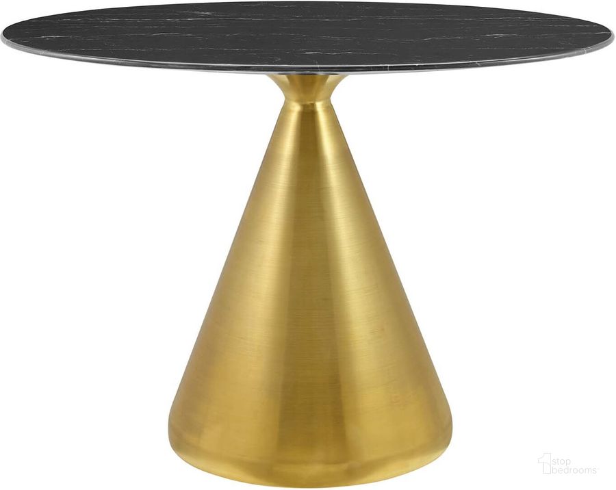 The appearance of Tupelo 42 Inch Oval Artificial Marble Dining Table In Black and Gold designed by Modway in the modern / contemporary interior design. This black and gold piece of furniture  was selected by 1StopBedrooms from Tupelo Collection to add a touch of cosiness and style into your home. Sku: EEI-5330-GLD-BLK. Table Base Style: Pedestal. Table Top Shape: Oval. Product Type: Dining Table. Material: Stainless Steel. Size: 42". Image1