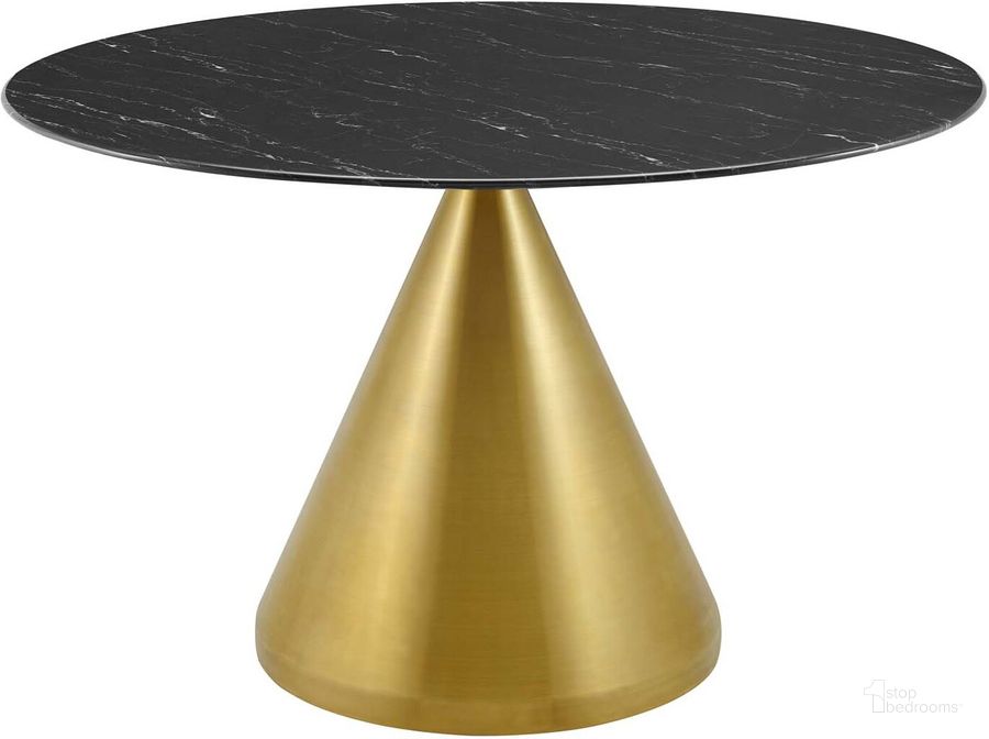 The appearance of Tupelo 47 Inch Artificial Marble Dining Table In Black and Gold designed by Modway in the modern / contemporary interior design. This black and gold piece of furniture  was selected by 1StopBedrooms from Tupelo Collection to add a touch of cosiness and style into your home. Sku: EEI-5346-GLD-BLK. Table Base Style: Pedestal. Table Top Shape: Round. Product Type: Dining Table. Material: Stainless Steel. Size: 47". Image1