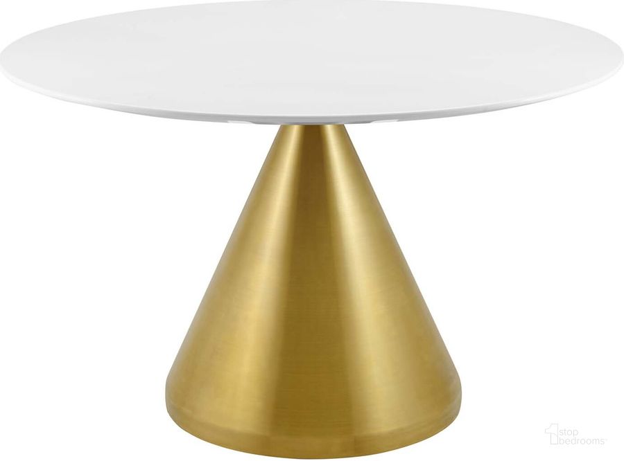 The appearance of Tupelo 47 Inch Dining Table In Gold and White designed by Modway in the modern / contemporary interior design. This gold and white piece of furniture  was selected by 1StopBedrooms from Tupelo Collection to add a touch of cosiness and style into your home. Sku: EEI-5333-GLD-WHI. Table Base Style: Pedestal. Table Top Shape: Round. Product Type: Dining Table. Material: Stainless Steel. Size: 47". Image1