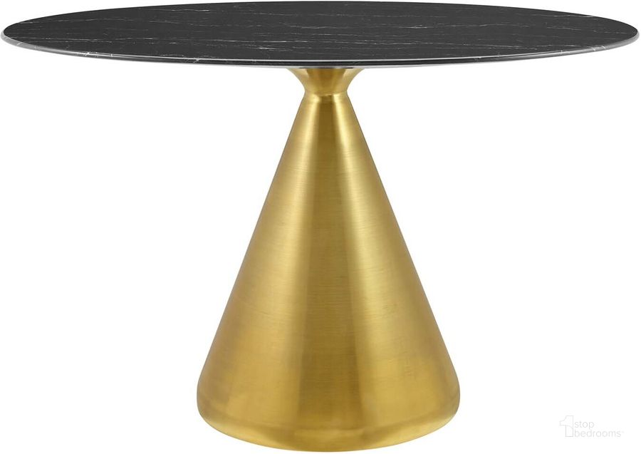 The appearance of Tupelo 48 Inch Oval Artificial Marble Dining Table In Black and Gold designed by Modway in the modern / contemporary interior design. This black and gold piece of furniture  was selected by 1StopBedrooms from Tupelo Collection to add a touch of cosiness and style into your home. Sku: EEI-5331-GLD-BLK. Table Base Style: Pedestal. Table Top Shape: Oval. Product Type: Dining Table. Material: Stainless Steel. Size: 48". Image1