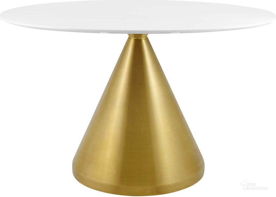 The appearance of Tupelo 48 Inch Oval Dining Table In Gold and White designed by Modway in the modern / contemporary interior design. This gold and white piece of furniture  was selected by 1StopBedrooms from Tupelo Collection to add a touch of cosiness and style into your home. Sku: EEI-5338-GLD-WHI. Table Base Style: Pedestal. Table Top Shape: Oval. Product Type: Dining Table. Material: Stainless Steel. Size: 48". Image1