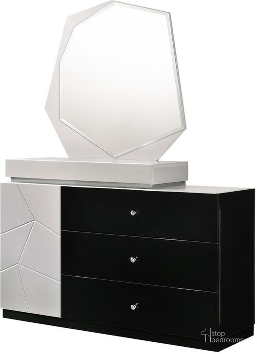 The appearance of Turin Light Grey and Black Lacquer Dresser and Mirror designed by J&M in the modern / contemporary interior design. This grey piece of furniture  was selected by 1StopBedrooms from Turin Collection to add a touch of cosiness and style into your home. Sku: 17854-DM. Material: Wood. Product Type: Dresser. Image1