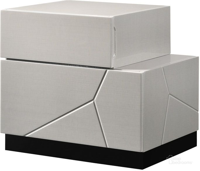 The appearance of Turin Light Grey and Black Lacquer RAF Nightstand designed by J&M in the modern / contemporary interior design. This grey piece of furniture  was selected by 1StopBedrooms from Turin Collection to add a touch of cosiness and style into your home. Sku: 17854-NSR. Product Type: Nightstand. Image1