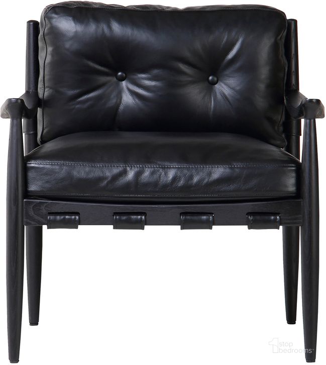 The appearance of Turner Leather Chair In Black designed by Moes Home in the modern / contemporary interior design. This black piece of furniture  was selected by 1StopBedrooms from Turner Collection to add a touch of cosiness and style into your home. Sku: QN-1027-02. Material: Wood. Product Type: Accent Chair. Image1