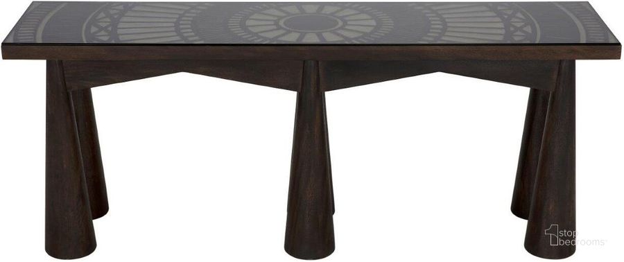 The appearance of Tutankhamun Console In Ebony Walnut designed by Noir in the transitional interior design. This walnut piece of furniture  was selected by 1StopBedrooms from  to add a touch of cosiness and style into your home. Sku: GCON408EB. Material: Glass. Product Type: Console. Image1