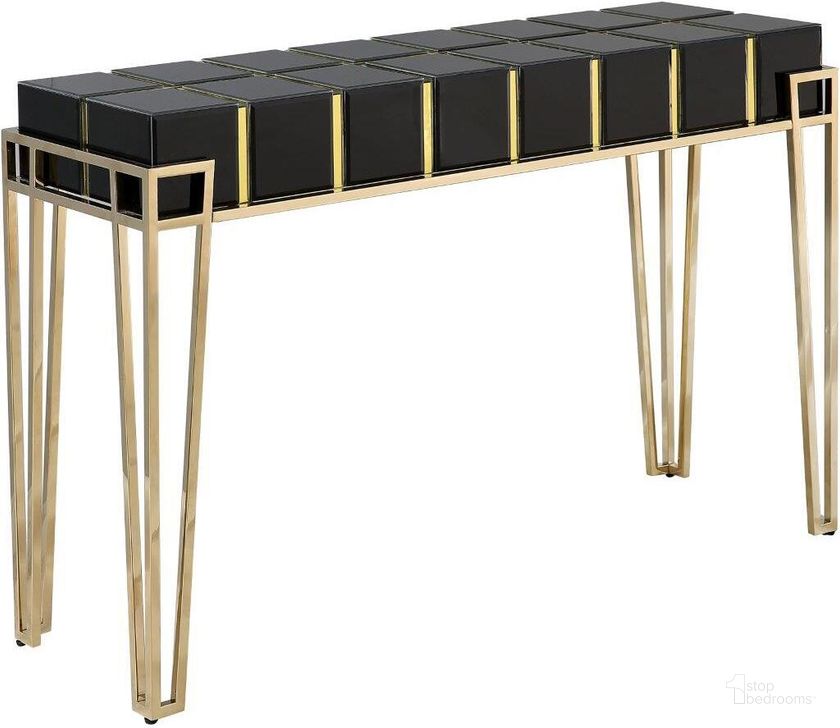 The appearance of Tuxedo Console In Black designed by Camden Isle Furniture in the modern / contemporary interior design. This black piece of furniture  was selected by 1StopBedrooms from Tuxedo Collection to add a touch of cosiness and style into your home. Sku: 86488. Product Type: Console. Image1
