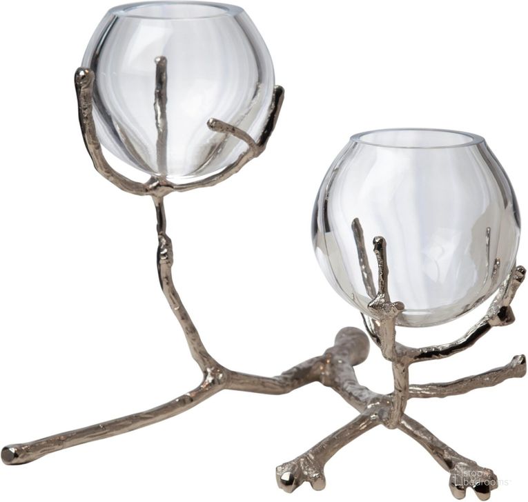 The appearance of Twig 2 Vase Holder In Nickel designed by Global Views in the modern / contemporary interior design. This nickel piece of furniture  was selected by 1StopBedrooms from Twig Collection to add a touch of cosiness and style into your home. Sku: 9.92658. Product Type: Vase. Material: Brass. Image1