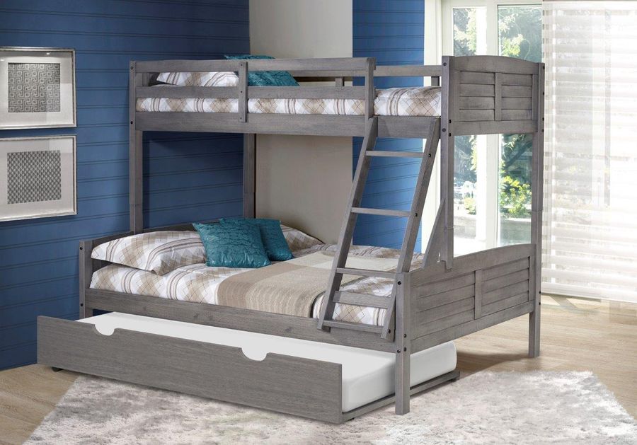 The appearance of Twin-Full Louver Bunk Bed With Twin Trundle Bed In Antique Grey Finish designed by DONCO kids in the  interior design. This antique grey piece of furniture  was selected by 1StopBedrooms from  to add a touch of cosiness and style into your home. Sku: 2012-TFAG_503-AG. Bed Type: Bunk Bed. Material: Wood. Product Type: Bunk Bed. Bed Size: Twin Over Full. Image1