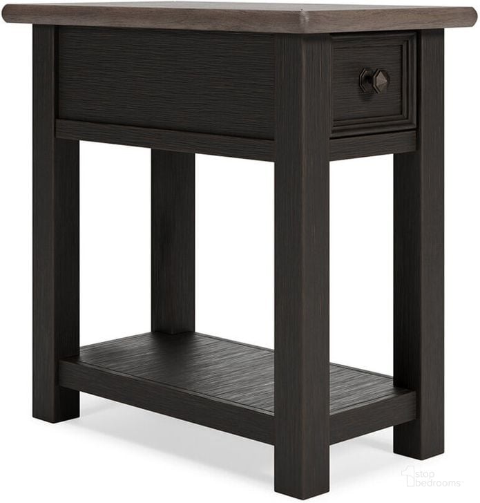 The appearance of Tyler Creek Two-Tone Chair Side End Table designed by Signature Design by Ashley in the transitional interior design. This two-tone piece of furniture  was selected by 1StopBedrooms from Tyler Creek Collection to add a touch of cosiness and style into your home. Sku: T736-107. Material: Wood. Product Type: End Table. Image1