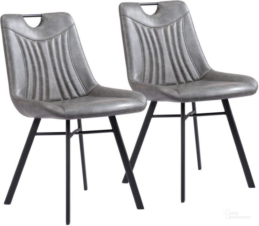 The appearance of Tyler Dining Chair Set Of 2 In Vintage Gray designed by Zuo Modern in the modern / contemporary interior design. This grey piece of furniture  was selected by 1StopBedrooms from Tyler Collection to add a touch of cosiness and style into your home. Sku: 109333. Product Type: Dining Chair. Material: Plywood. Image1