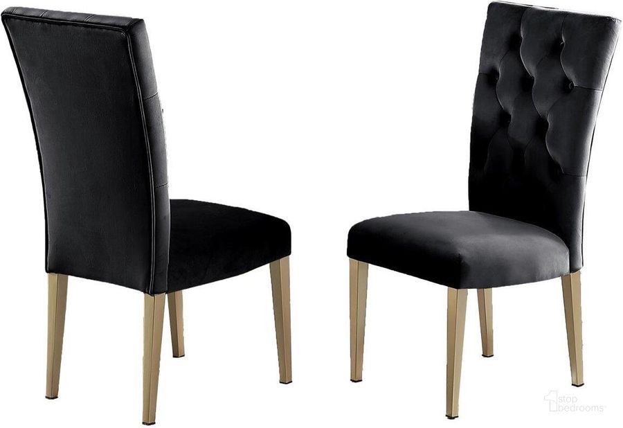 The appearance of Tyrion Black Tufted Velvet Side Chair Set of 2 In Brushed Gold designed by Best Master Furniture in the modern / contemporary interior design. This black piece of furniture  was selected by 1StopBedrooms from Tyrion Collection to add a touch of cosiness and style into your home. Sku: T1953BC. Product Type: Side Chair. Material: Velvet. Image1