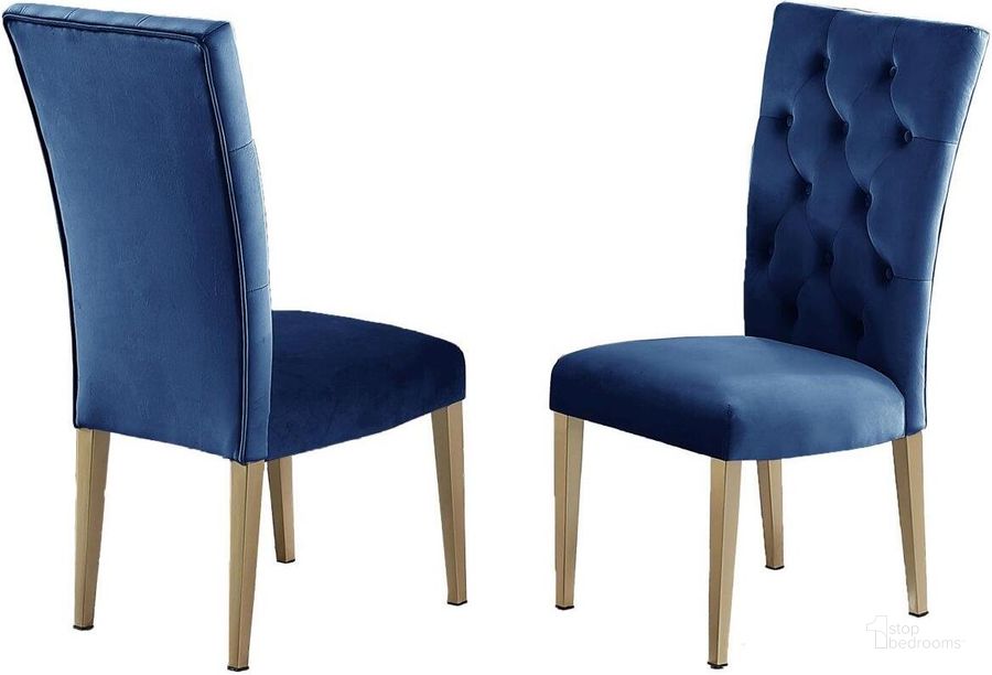 The appearance of Tyrion Blue Tufted Velvet Side Chair Set of 2 In Brushed Gold designed by Best Master Furniture in the modern / contemporary interior design. This blue piece of furniture  was selected by 1StopBedrooms from Tyrion Collection to add a touch of cosiness and style into your home. Sku: T1953BLC. Product Type: Side Chair. Material: Velvet. Image1