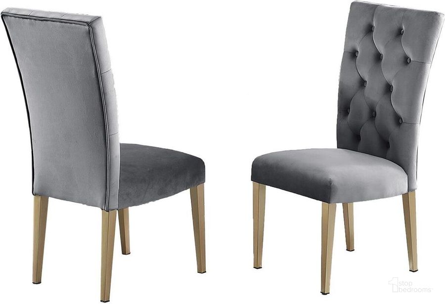 The appearance of Tyrion Gray Tufted Velvet Side Chair Set of 2 In Brushed Gold designed by Best Master Furniture in the modern / contemporary interior design. This gray piece of furniture  was selected by 1StopBedrooms from Tyrion Collection to add a touch of cosiness and style into your home. Sku: T1953GC. Product Type: Side Chair. Material: Velvet. Image1