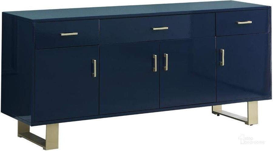 The appearance of Tyrion Navy Lacquer Sideboard With Gold Accents designed by Best Master Furniture in the modern / contemporary interior design. This navy/gold piece of furniture  was selected by 1StopBedrooms from Tyrion Collection to add a touch of cosiness and style into your home. Sku: T1953NS. Material: Wood. Product Type: Sideboard. Image1