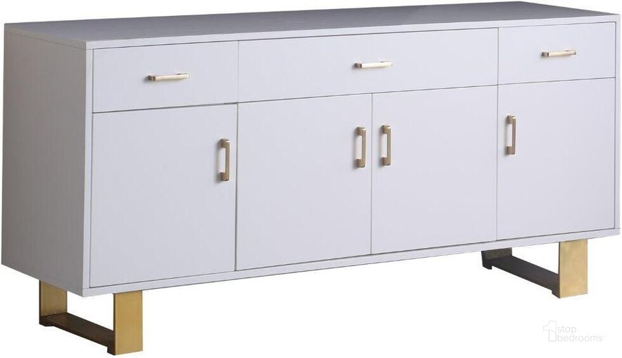 The appearance of Tyrion White Lacquer Sideboard With Gold Accents designed by Best Master Furniture in the modern / contemporary interior design. This white piece of furniture  was selected by 1StopBedrooms from Tyrion Collection to add a touch of cosiness and style into your home. Sku: T1953WS. Material: Wood. Product Type: Sideboard. Image1