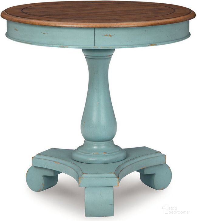 The appearance of Tyrone Teal/Brown Accent Table designed by Off 5th Home in the transitional interior design. This teal/brown piece of furniture  was selected by 1StopBedrooms from Tyrone Collection to add a touch of cosiness and style into your home. Sku: A4000379. Material: Wood. Product Type: Accent Table. Image1