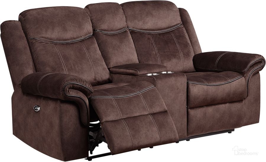 The appearance of U2200 Domino Coffee Power Console Reclining Ls With Power Switch designed by Global Furniture USA in the transitional interior design. This dark brown piece of furniture  was selected by 1StopBedrooms from U2200 Collection to add a touch of cosiness and style into your home. Sku: U2200-DOMINO COFFEE-PCRLS W/PWR SWITCH-1. Product Type: Reclining Loveseat. Image1