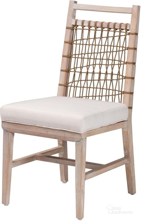 The appearance of Ulric Dining Chair In White designed by Baxton Studio in the bohemian interior design. This white piece of furniture  was selected by 1StopBedrooms from Ulric Collection to add a touch of cosiness and style into your home. Sku: Versa-Cerused White/Brown Rope-DC. Material: Wood. Product Type: Dining Chair. Image1