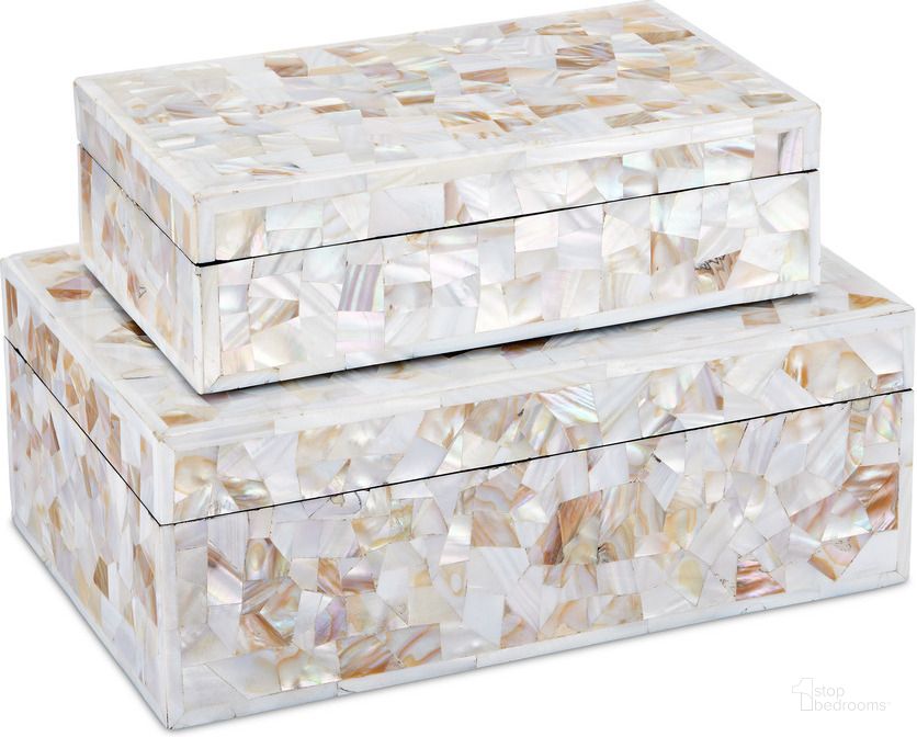 The appearance of Uma Mother of Pearl Box Set of 2 In Natural designed by Currey & Company in the modern / contemporary interior design. This natural piece of furniture  was selected by 1StopBedrooms from Uma Collection to add a touch of cosiness and style into your home. Sku: 1200-0770. Material: Fabric. Product Type: Box. Image1
