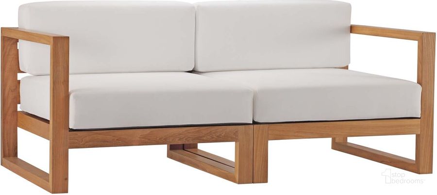 The appearance of Upland Outdoor Patio Teak Wood 2-Piece Sectional Sofa Loveseat In Natural White designed by Modway in the modern / contemporary interior design. This natural white piece of furniture  was selected by 1StopBedrooms from Upland Collection to add a touch of cosiness and style into your home. Sku: EEI-4256-NAT-WHI-SET. Product Type: Outdoor Loveseat. Image1