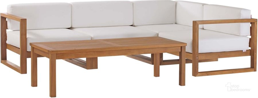 The appearance of Upland Outdoor Patio Teak Wood 5-Piece Sectional Sofa Set In Natural White designed by Modway in the modern / contemporary interior design. This natural white piece of furniture  was selected by 1StopBedrooms from Upland Collection to add a touch of cosiness and style into your home. Sku: EEI-4619-NAT-WHI-SET. Product Type: Outdoor Sectional. Image1