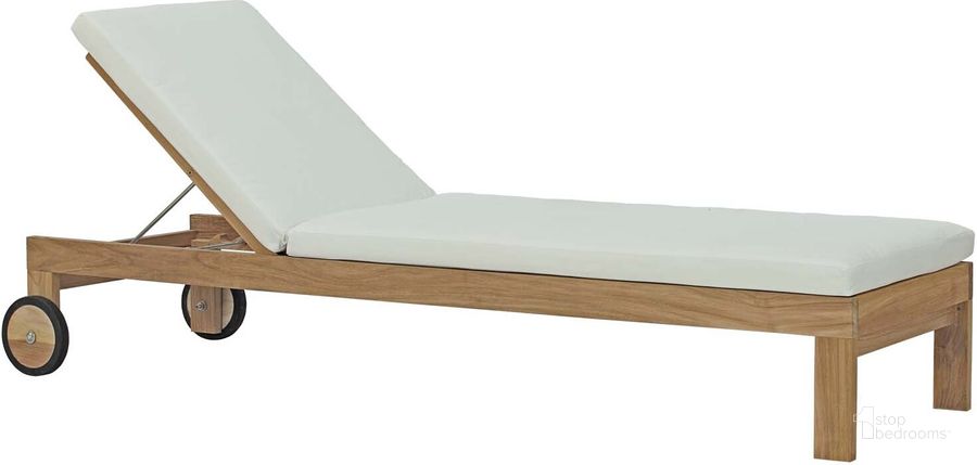 The appearance of Upland White Outdoor Patio Teak Chaise designed by Modway in the modern / contemporary interior design. This white piece of furniture  was selected by 1StopBedrooms from Upland Collection to add a touch of cosiness and style into your home. Sku: EEI-2711-NAT-WHI. Material: Wood. Product Type: Outdoor Chaise Lounge. Image1