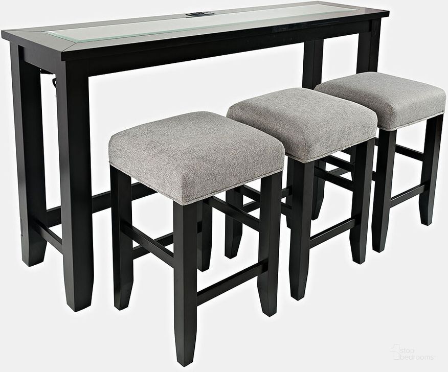 The appearance of Urban Icon 4 Piece Counter Height 66 Inch Dining Table Set With Usb Charging In Black designed by Jofran in the modern / contemporary interior design. This black piece of furniture  was selected by 1StopBedrooms from Urban Icon Collection to add a touch of cosiness and style into your home. Sku: 2001-66. Material: Wood. Product Type: Dining Room Set. Image1