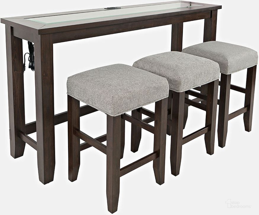 The appearance of Urban Icon 4 Piece Counter Height 66 Inch Dining Table Set With Usb Charging In Merlot designed by Jofran in the modern / contemporary interior design. This merlot piece of furniture  was selected by 1StopBedrooms from Urban Icon Collection to add a touch of cosiness and style into your home. Sku: 2002-66. Material: Wood. Product Type: Dining Room Set. Image1