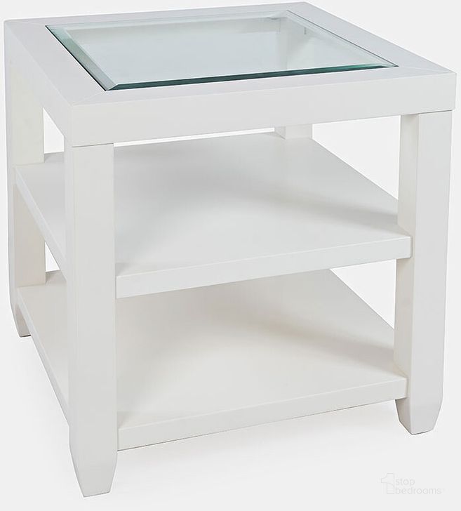The appearance of Urban Icon Glass Inlay End Table With Storage In White designed by Jofran in the modern / contemporary interior design. This white piece of furniture  was selected by 1StopBedrooms from Urban Icon Collection to add a touch of cosiness and style into your home. Sku: 2000-3. Material: Wood. Product Type: End Table. Image1