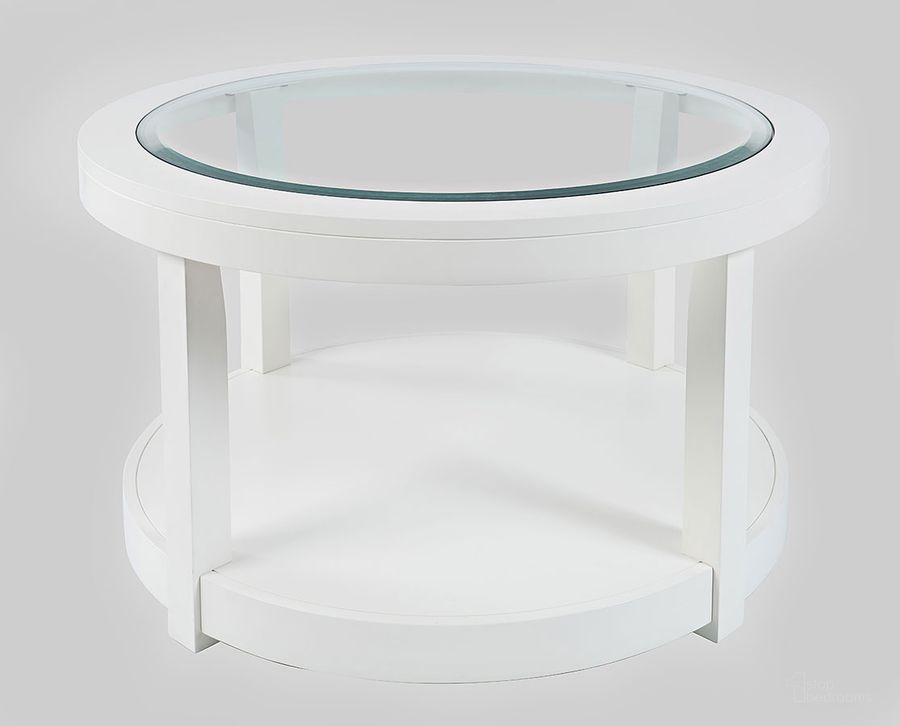 The appearance of Urban Icon Round Glass Inlay Coffee Table In White designed by Jofran in the modern / contemporary interior design. This white piece of furniture  was selected by 1StopBedrooms from Urban Icon Collection to add a touch of cosiness and style into your home. Sku: 2000-2. Material: Wood. Product Type: Coffee Table. Image1