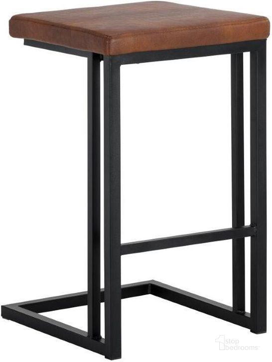 The appearance of Urban Unity Boone Bravo Cognac Counter Stool Set Of 2 designed by Sunpan in the transitional interior design. This brown piece of furniture  was selected by 1StopBedrooms from Urban Unity Collection to add a touch of cosiness and style into your home. Sku: 104957. Material: Faux Leather. Product Type: Barstool. Image1