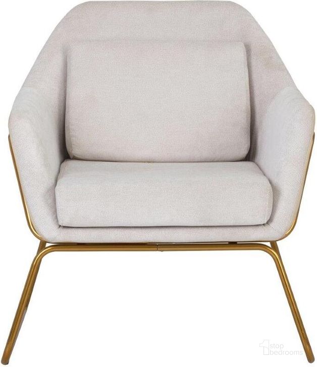 The appearance of Urban Unity Watts Polo Club Muslin And Bravo Cream Gold Arm Chair designed by Sunpan in the transitional interior design. This gray piece of furniture  was selected by 1StopBedrooms from Urban Unity Collection to add a touch of cosiness and style into your home. Sku: 105326. Material: Faux Leather. Product Type: Accent Chair. Image1
