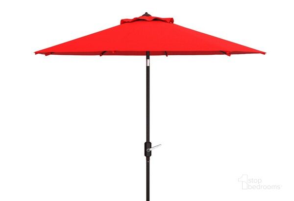 The appearance of Uv Resistant Ortega 9 Ft Auto Tilt Crank Umbrella in Red designed by Safavieh in the modern / contemporary interior design. This red piece of furniture  was selected by 1StopBedrooms from Ortega Collection to add a touch of cosiness and style into your home. Sku: PAT8001R. Material: Metal. Product Type: Umbrella. Image1
