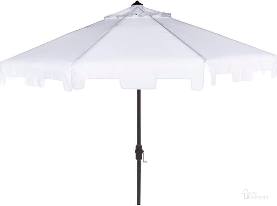 The appearance of Uv White Resistant Zimmerman 9 Ft Crank Market Push Button Tilt Umbrella With Flap designed by Safavieh in the modern / contemporary interior design. This white piece of furniture  was selected by 1StopBedrooms from Safavieh PAT Collection to add a touch of cosiness and style into your home. Sku: PAT8000K. Material: Aluminum. Product Type: Umbrella. Image1