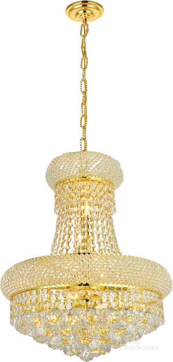 The appearance of Primo 16 Gold 8 Light Pendant With Clear Royal Cut Crystal Trim designed by Elegant Lighting in the modern / contemporary interior design. This gold piece of furniture  was selected by 1StopBedrooms from Primo Collection to add a touch of cosiness and style into your home. Sku: V1800D16G/RC. Product Type: Pendant Lighting. Material: Crystal.